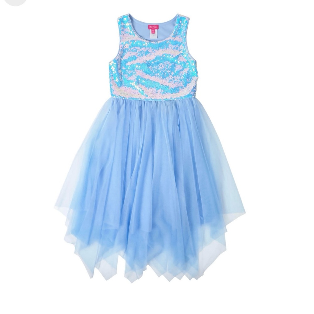 NWOT ZUNIE Big Girls Blue Sequin Tulle Dress Party Special Occasion Size 14/16 - Picture 2 of 5